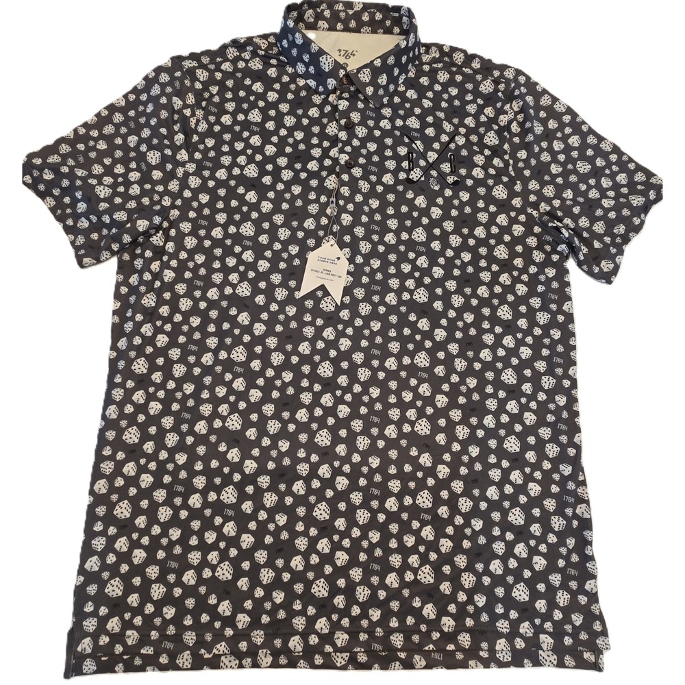 1764 Mens Ivories Golf Polo Shirt XL Lava Grey Dice Print Short Sleeve